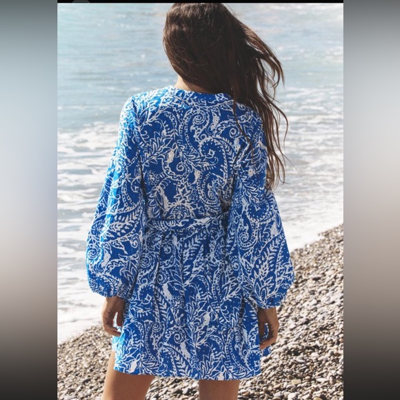 New Zara Mini Blue Patterned Dress - Picture 4 of 6